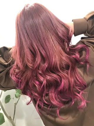 ロング カラー パーマ ブリーチ毛縮毛矯正 👑山口のヘアスタイル