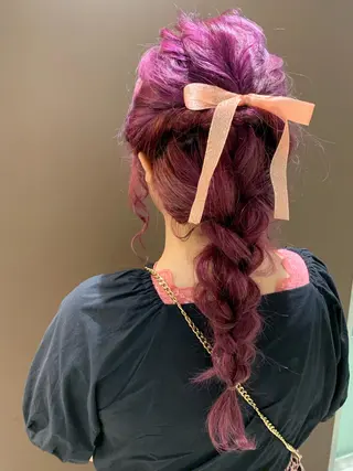 ロング ヘアアレンジ きむえり/髪質改善 /セット/カラーのヘアスタイル