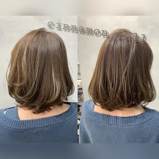 ミディアム カラー パーマ ヘアアレンジ SALOWIN Frente店所属・個室で似合わせ好印象 🧡外山弥千代のヘアスタイル