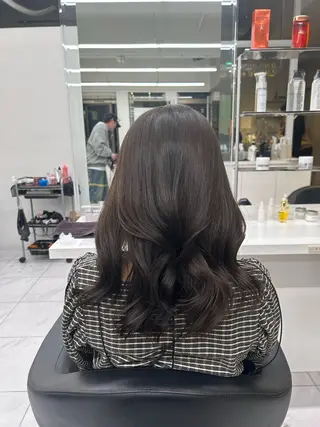 セミロング カラー パーマ ヘアアレンジ メンズ キッズ ブリーチなしカラー/ ブラウン/レイヤーのヘアスタイル