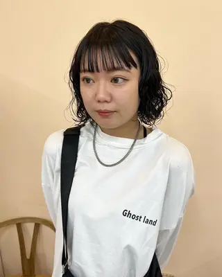 ミディアム パーマ 舟橋耀/ブリーチカラ ー/レイヤーカットのヘアスタイル