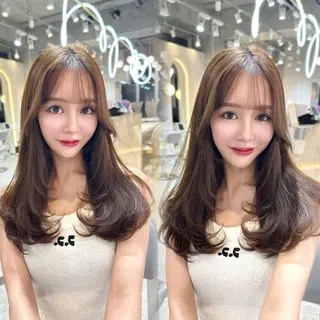 セミロング カラー 新宿/韓国風レイヤー 髪質改善/渋谷直樹のヘアスタイル