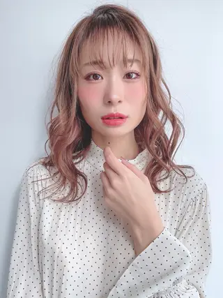 ミディアム カラー パーマ ヘアアレンジ 美髪矯正 Rioのヘアスタイル
