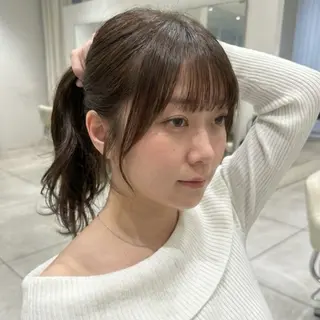 セミロング カラー ショートパーマ カットモデルのヘアスタイル