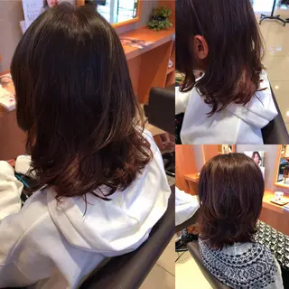 ミディアム セミロング カラー パーマ レイヤーカット匠 イソザキノリユキのヘアスタイル
