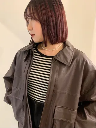 ミディアム カラー 落合希 Olivebeigeのヘアスタイル