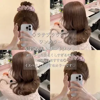 セミロング カラー 韓国風艶髪🎀 暖色カラー🤍のヘアスタイル