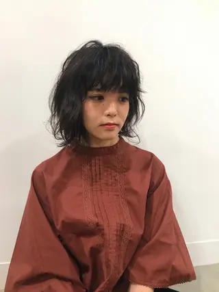 ショート パーマ ヘアアレンジ 暖色カラー🍊 ボブ🌿顔周りcutのヘアスタイル