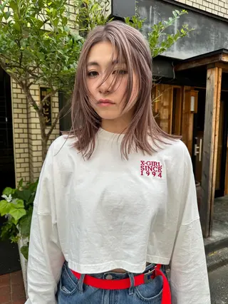 ミディアム カラー 顔周りレイヤー/韓国 ブリーチminamiのヘアスタイル