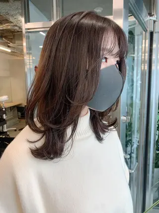 ミディアム カラー 透明感/オリーブ/ グレージュ/YUKAのヘアスタイル