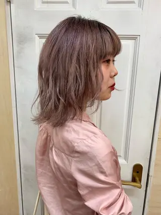ミディアム カラー ピンクベージュ/新潟 万代/高橋桃葉🍑のヘアスタイル