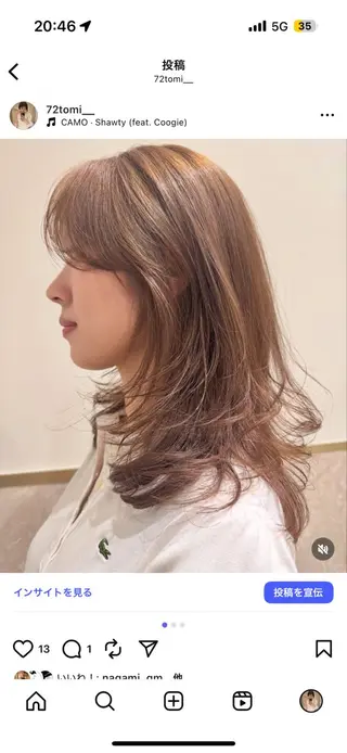 ミディアム 捺葵 @72tomi__のヘアスタイル