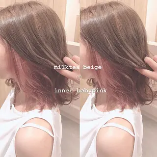ミディアム カラー misaki🎀 まろみ透け感カラーのヘアスタイル