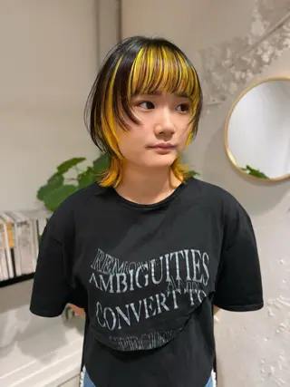 ミディアム カラー ウルフ/似合わせ レイヤー/RIHOのヘアスタイル