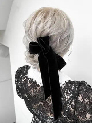 セミロング ヘアアレンジ 艶ピンク*ヘアセット 🌙shioriのヘアスタイル