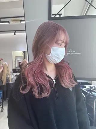 セミロング カラー ケアブリーチ/エフェ クトブリーチ/天神のヘアスタイル