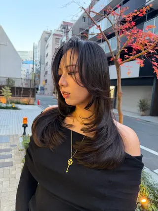 ロング NU/EN所属・Miho/海外レイヤ ー/縮毛矯正のヘアスタイル