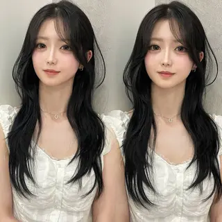 ロング ハッシュカット🖤 レイヤー/透けカラーのヘアスタイル