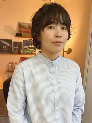 ショート パーマ 森貴裕/ベージュ/ パーマ/オリーブのヘアスタイル