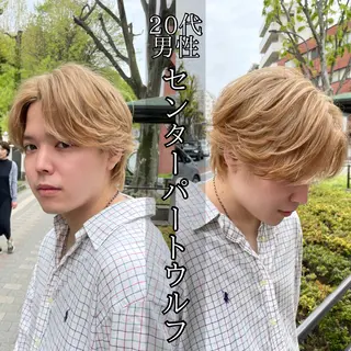 ミディアム カラー メンズ ｳﾙﾌ/ｾﾝﾀ- ﾊﾟｰﾄ【ﾅﾅﾐ】のヘアスタイル