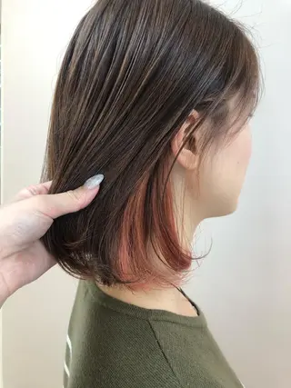 ミディアム カラー ベージュ/インナー カラー🤍Rieのヘアスタイル