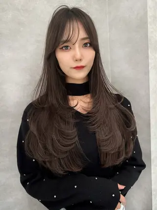 ミディアム カラー 木屋元一/透明感 /前髪/韓国ヘアのヘアスタイル