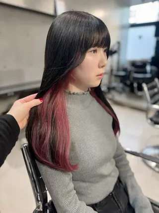 ロング カラー パーマ ヘアアレンジ 透明感/オリーブ/ グレージュ/YUKAのヘアスタイル