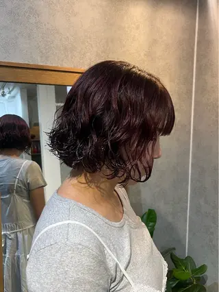 ミディアム カラー パーマ ボブ/プツッとボブ/ 暖色カラー/モエのヘアスタイル