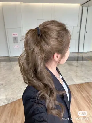 ロング カラー 🥯縮毛/レイヤー/ ベージュヘア🥯のヘアスタイル