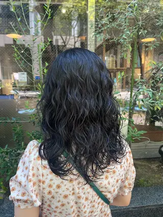 ミディアム パーマ えんぐちとも／透明感 カラー／博多ボブのヘアスタイル