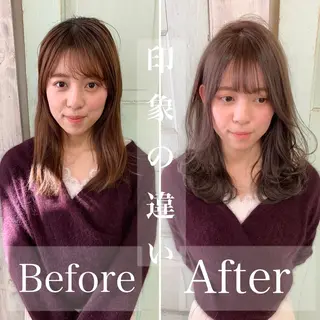 セミロング カラー パーマ ◆感動口コミ/最小顔 理論カット◆森口 峻のヘアスタイル