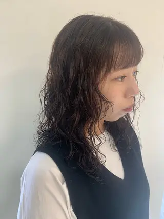ミディアム カラー パーマ 福島 純子のヘアスタイル