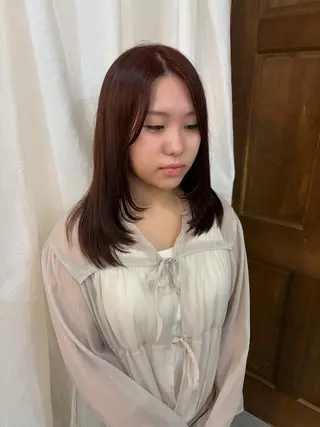 セミロング カラー 顔周りカット ピンク カラー♡りりのヘアスタイル