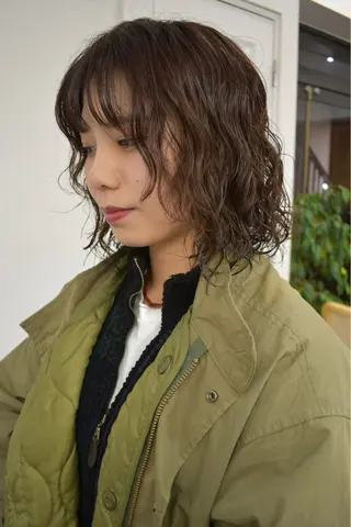 ミディアム パーマ レイヤーボブ/ 艶カラー/サナ🌼のヘアスタイル