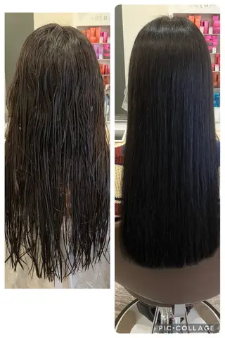 セミロング カラー パーマ ブリーチ&ストレート 長谷川勇人のヘアスタイル