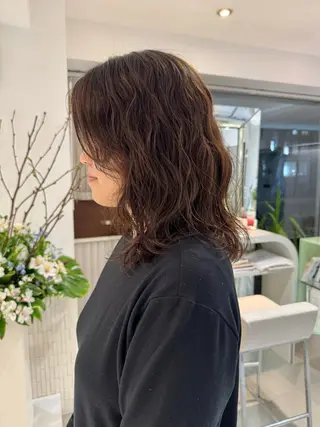 ミディアム パーマ ZENKO表参道店所属・デジタルパーマ 🌀ボブ　萩原　龍のヘアスタイル