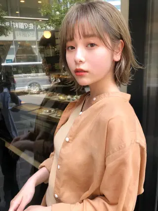 ミディアム パーマ 結べるレイヤーボブ くびれLady表参道のヘアスタイル