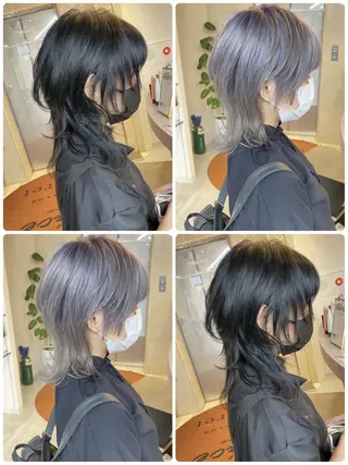 ミディアム カラー ヘアアレンジ ウルフとハイトーン みっちー✂️のヘアスタイル