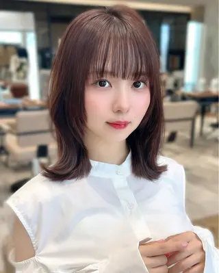 ミディアム カラー 新宿✨顔周りカット 韓国ヘア/坂本亜裟海のヘアスタイル