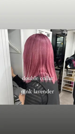 セミロング 切りっぱなしボブイヤ リングカラー清水隆央のヘアスタイル