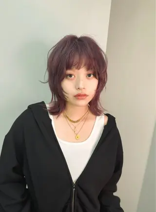 ミディアム カラー レイヤーパーマ＊ 顔まわり似合わせのヘアスタイル