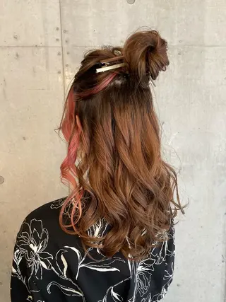 ミディアム ヘアアレンジ 横浜美容室／暖色系 michika🌹のヘアスタイル