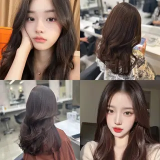 セミロング カラー パーマ ヘアアレンジ メンズ キッズ ブリーチなしカラー/ ブラウン/レイヤーのヘアスタイル