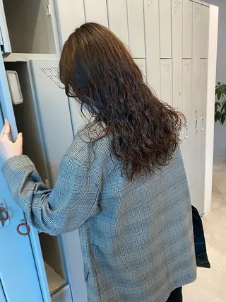 セミロング パーマ ヘアアレンジ 、 、のヘアスタイル