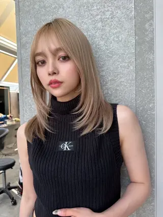 ミディアム カラー ダブルカラー 韓国レイヤーKYONのヘアスタイル