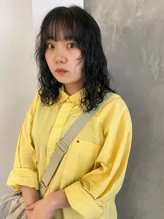 ミディアム パーマ 森貴裕/ベージュ/ パーマ/オリーブのヘアスタイル