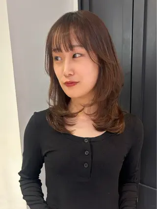 ミディアム カラー パーマ メンズ レイヤー/透明感/ ブリーチなし/わかなのヘアスタイル