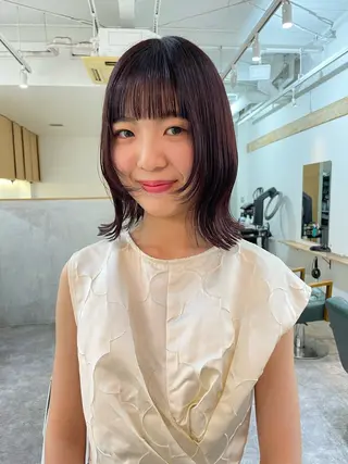 ミディアム カラー 水野谷愛/ボブ/ レイヤー/暖色カラーのヘアスタイル