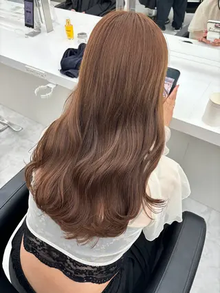 ロング 韓国ヘア/ブリーチ無 しWカラー/オリーブのヘアスタイル