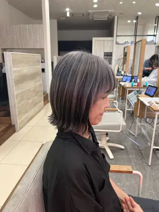 ミディアム カラー 太白区白髪ぼかし/ ボブカット/千葉達人のヘアスタイル